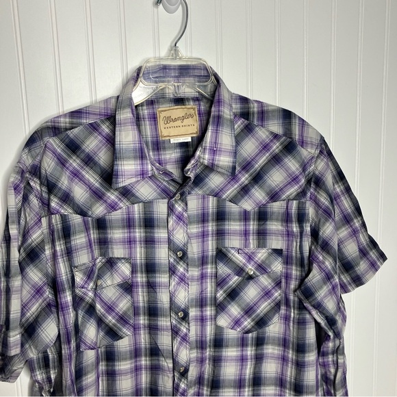 Wrangler Shirt 2X Plaid Purple Multicolor Casual Western Pearl Snap Button - Picture 2 of 7